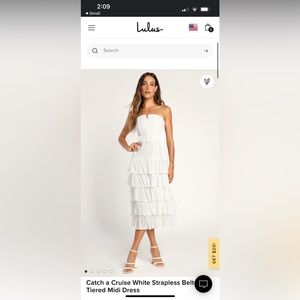 Brand New w/ Tags White Strapless Belted Ruffle Dress